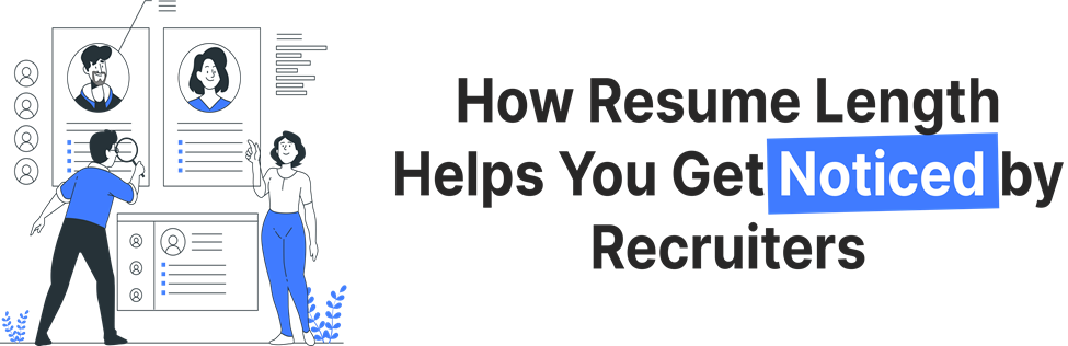 Illustration of people reviewing resume profiles, emphasizing how resume length influences visibility and recruiter attention.