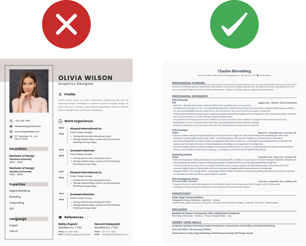 Comparison of two professional one-page resumes, highlighting key elements that make a resume stand out for recruiters and employers.
