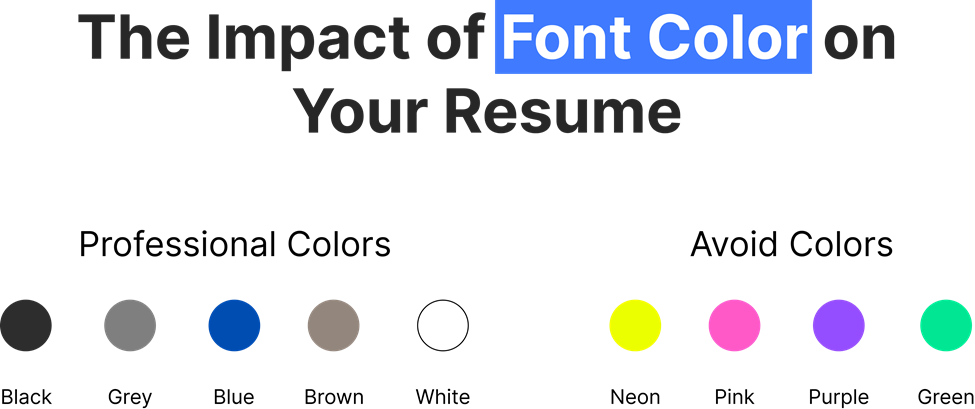 Resume font color guide: Choose professional colors (black, blue, grey) and avoid neon, pink, or purple for 2025.