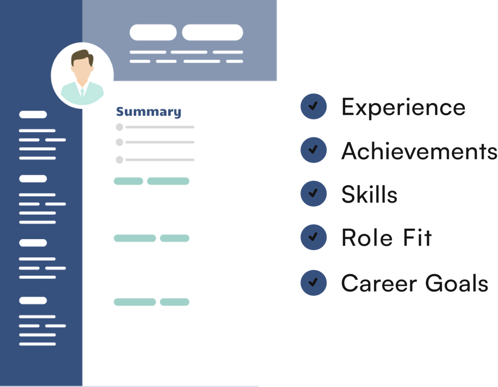 Resume template highlighting key sections like summary, experience, achievements, skills, role fit, and career goals for job success.