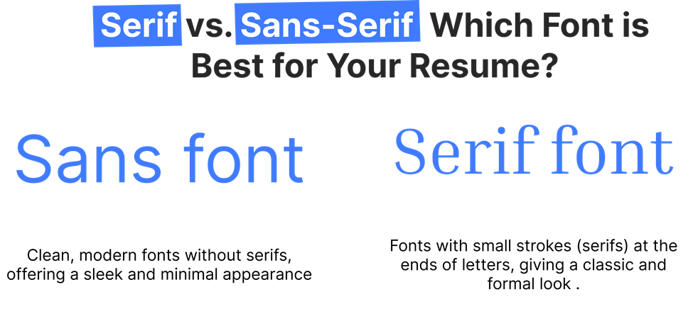 Comparison of serif vs. sans-serif fonts for resumes, helping job seekers choose the best font style for readability and impact.