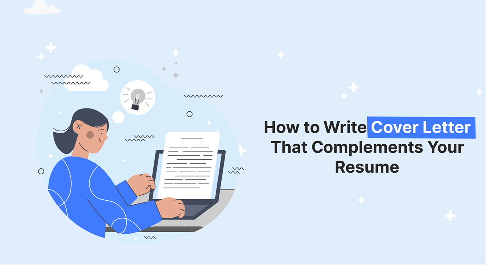 Woman writing a compelling cover letter on her laptop to complement and strengthen her student resume for job applications in 2025.