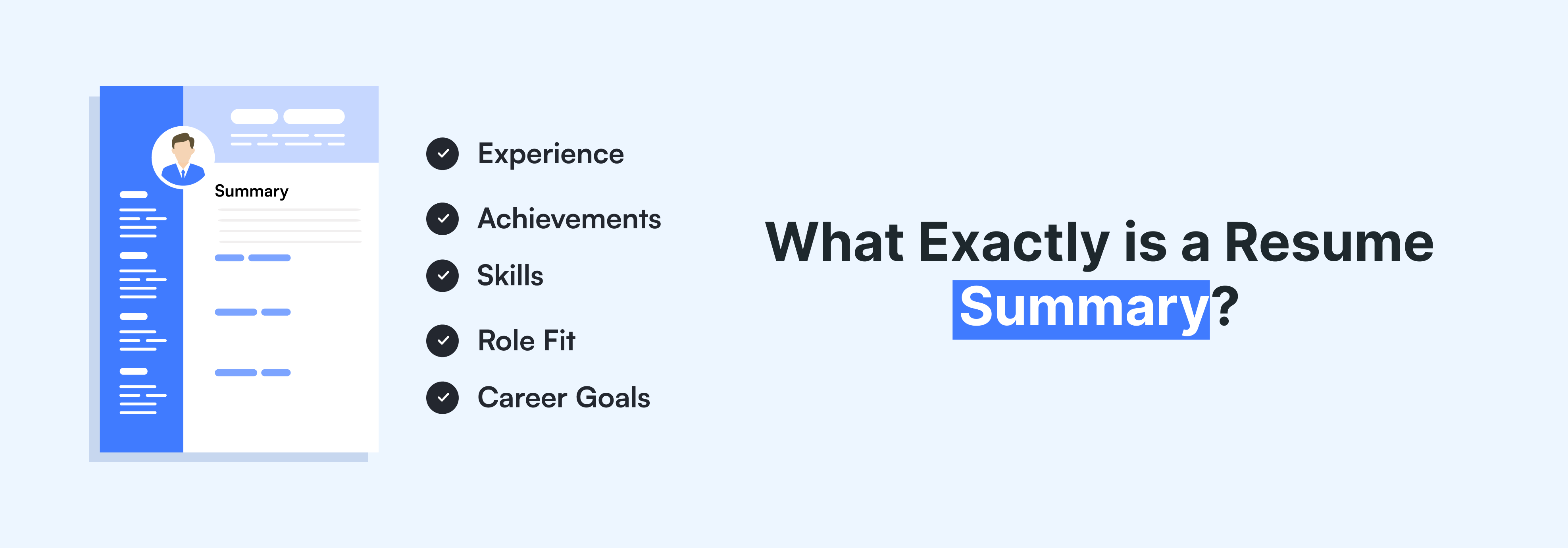 Resume template highlighting key sections like summary, experience, achievements, skills, role fit, and career goals for job success.