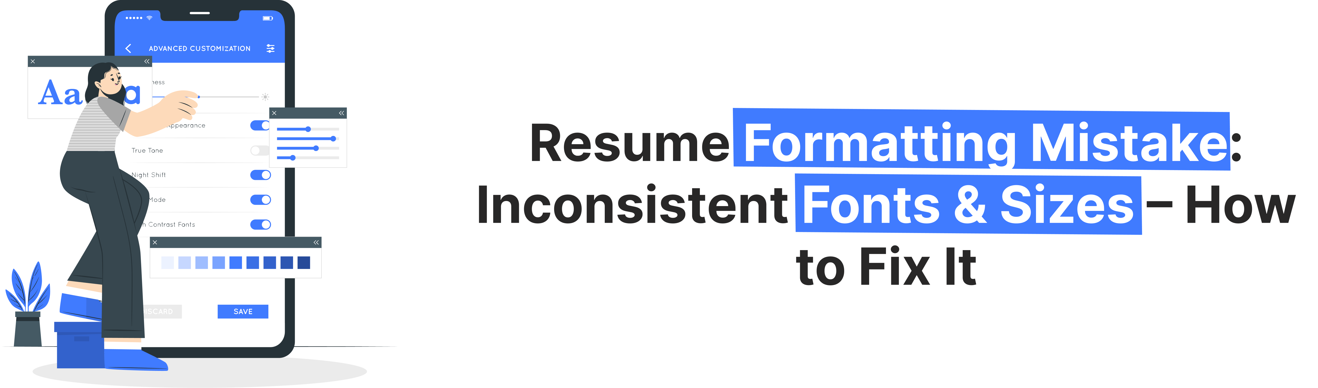 Woman edits resume on a digital interface, adjusting inconsistent fonts and sizes—a common resume formatting mistake and how to fix it.