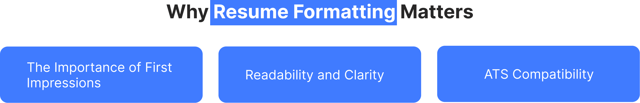 Graphic showing why resume formatting matters: first impressions, clarity, and ATS compatibility—key to avoiding resume formatting mistakes.