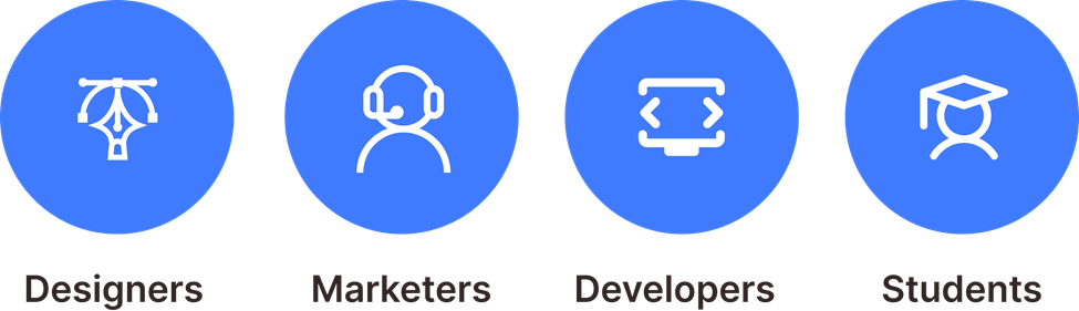 Icons representing designers, marketers, developers, and students—groups who benefit most from using a customized resume in 2025.