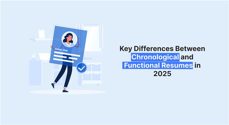 Woman carrying a resume graphic, highlighting key differences between chronological and functional resumes in 2025.
