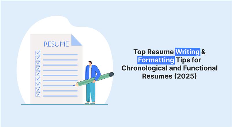 Person holding a pencil over a resume template, highlighting top resume writing and formatting tips for chronological and functional resumes (2025).