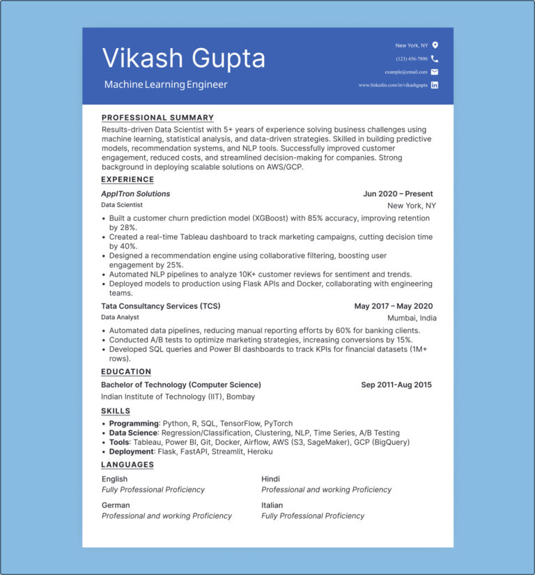 Machine Learning Engineer Resume - Machine Learning Engineer Resume Template 768x825 