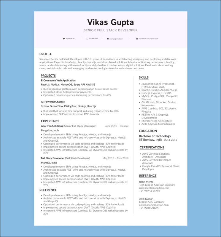 Senior Full Stack Developer Resume - Senior Full Stack Developer Resume Template Modern 745x800 