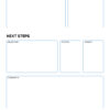 Blank project status report template with sections for project name, summary, budget, next steps, objective, status, target, and comments.