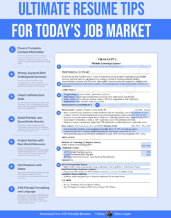 Resume tips cheat sheet infographic showing resume writing guidelines and a sample professional resume for today’s job market.