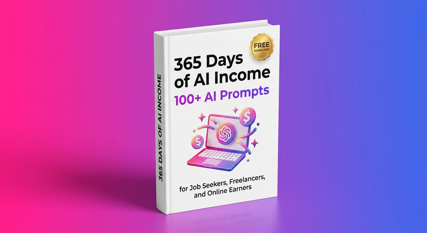 365 Days of AI Income ebook cover about making money with AI for freelancers and online earners