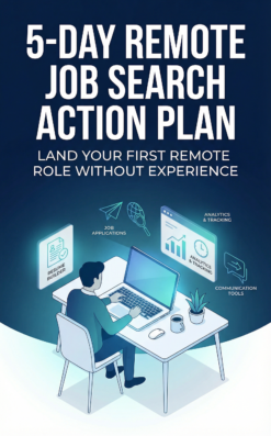 Free remote job search guide ebook cover showing 5-day action plan for landing remote jobs without experience