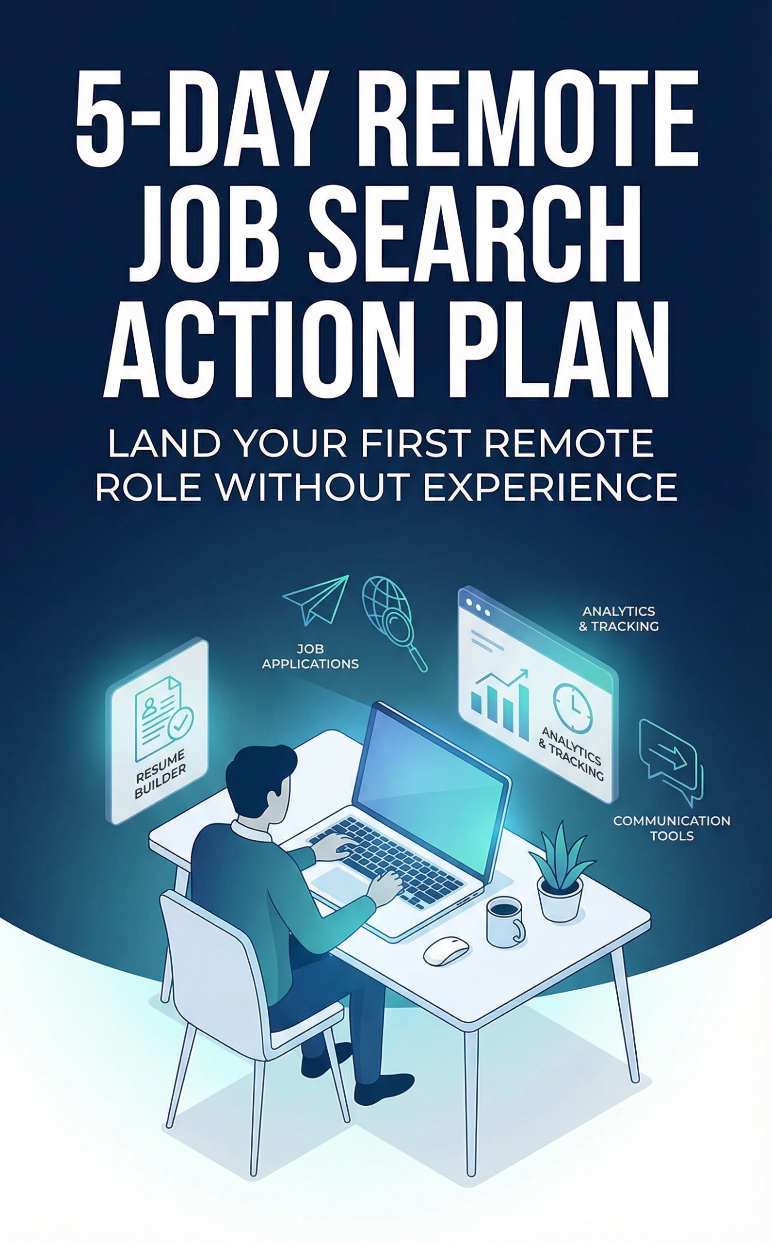Free remote job search guide ebook cover showing 5-day action plan for landing remote jobs without experience