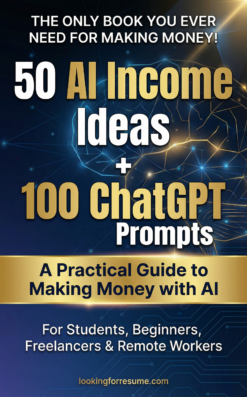 50 AI Income Ideas and 100 ChatGPT Prompts ebook cover – practical guide to making money with AI